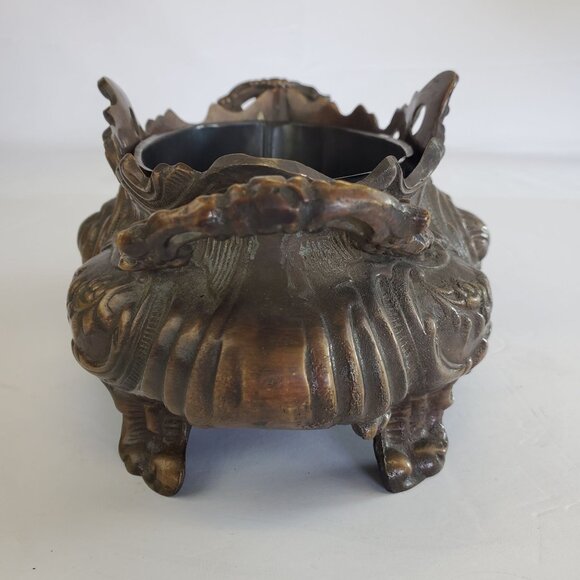 Vtg Brass Italian Style Rococo Jardiniere Planter with Insert  -11.75" Long - Picture 5 of 9